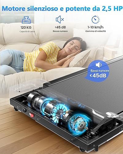Tapis roulant per casa, walking pad con pendenza, tapis roulant elettrico con telecomando e indicatore LED, tapis roulant scrivania per ufficio/casa, 2,5 CV, capacità 120 - Ysert