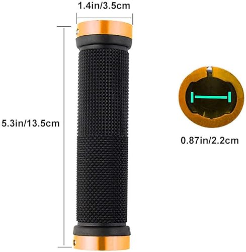 1 Paio Professionale Impugnature Bici, Manopole MTB Ergonomiche, Manopole Bici Gomma, Manopole Manubrio Bici, Impugnature Bicicletta per Diametro Esterno di 22mm (Dorato) - Ysert