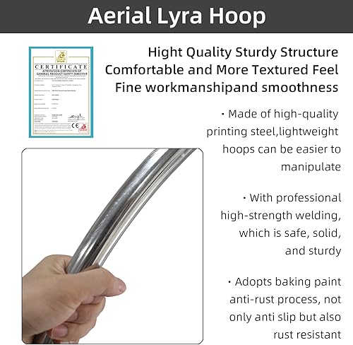 PRIOR FITNESS Dispositivo Cerchio Aereo per Danza Aerea, in Acciaio Inossidabile 80/85/90/95 cm, con Hardware di Tiraggio Completo, Anello di Yoga Aereo Ideale per Casa e Palestra - Ysert