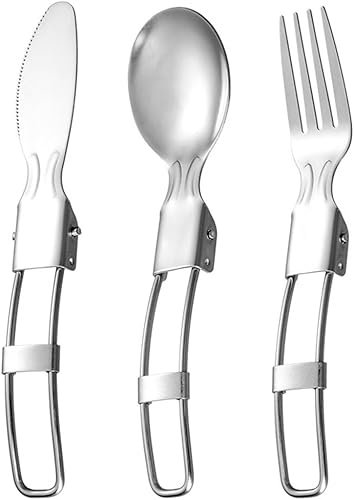 Posate da Campeggio, Posate Pieghevoli, 3 in 1 Posate da Campeggio, Posate da Viaggio Ultraleggere e Portatili, Posate Pieghevoli in Acciaio Inossidabile, con coltello, forchetta e cucchiaio - Ysert