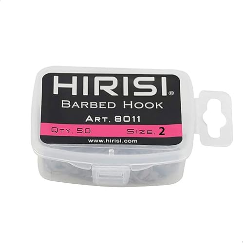 Hirisi 8011 - 50 ami da pesca da 2 a 10, con ardiglione, ganci per carpa con occhiello per la pesca alla carpa, in acciaio al carbonio, per boilie, diverse misure, confezione da 1 (50 pezzi) - Ysert