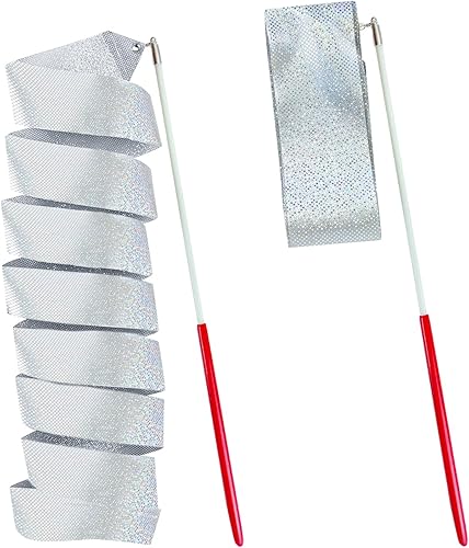 2 pezzi di nastro da ginnastica, nastri da danza da 78,7 pollici per bambini, nastro da ginnastica ritmica, nastro colorato da danza per bambini, adatto per ginnastica artistica da ballo (argento) - Ysert