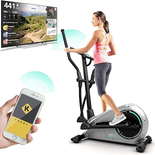 CURV 2.0 Bicicletta Ellittica da Casa | Cross Trainer | Esercizi di Step | Air Walker | Compatta | Console Digitale LCD | Bluetooth | App Smartphone | Nero e Grigio Argento - Ysert