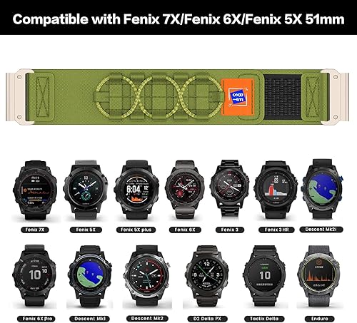 Cinturino per Fenix 6X Pro, 26mm Nylon Cinturino per Fenix 7X/Fenix 6X/Fenix 7X Pro/Fenix 5X/Fenix 5X Plus/Fenix 7X Solar/Fenix 3/Fenix 3 HR/3 Sapphire/Fenix 7X Sapphire Solar/D2 Delta PX - Ysert