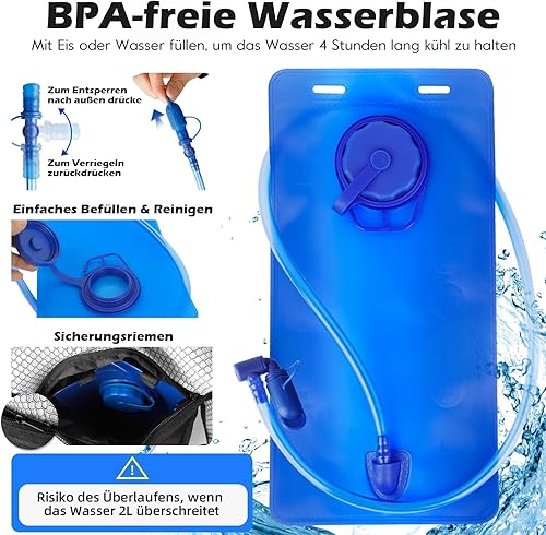 Shayson - Zaino idratante con bolla d'acqua da 2 l, leggero, traspirante, con tasche a 3 strati, spallacci rinforzati per escursioni, corsa, ciclismo (blu) - Ysert