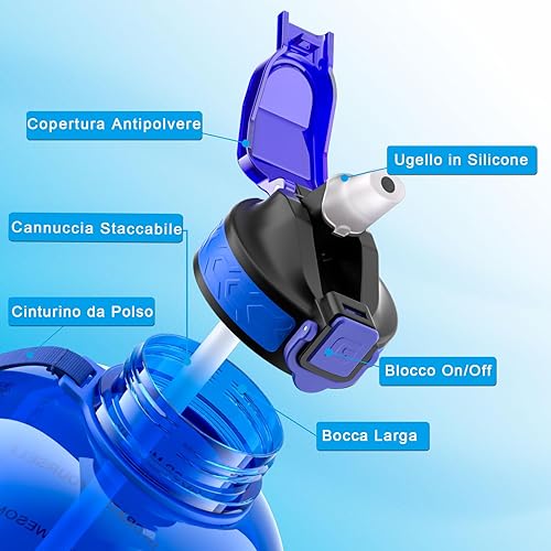 Borraccia Palestra Grande 3 Litro con Cannuccia senza BPA Motivazionale Marcatori di Tempo Sportiva Bottiglia Acqua per Campeggio Yoga Picnic (Grigio) - Ysert