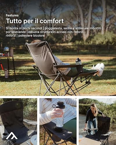 qeedo Johnny Relax Sedia Campeggio Pieghevole (105 kg), poggiapiedi, portabevande - Ysert
