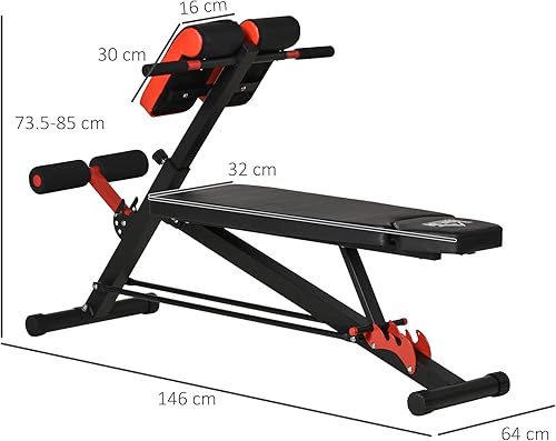 HOMCOM Panca Piana Palestra, Panca Pesi Regolabile per Allenamento a Casa, Panca Palestra Multifunzione con 1 Regolazione Piana e 2 Reclinazioni, 4 Regolazioni del Piede, Nero - Ysert