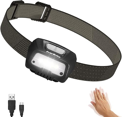 Lampada Frontale LED Ricaricabile USB, Torcia Frontale 350 Lumen, 4 Modalità di Luce, Sensore di Movimento, Lampade da Testa con Angoli Regolabili a 45° per Campeggio, Corsa, Pesca (Nero) - Ysert
