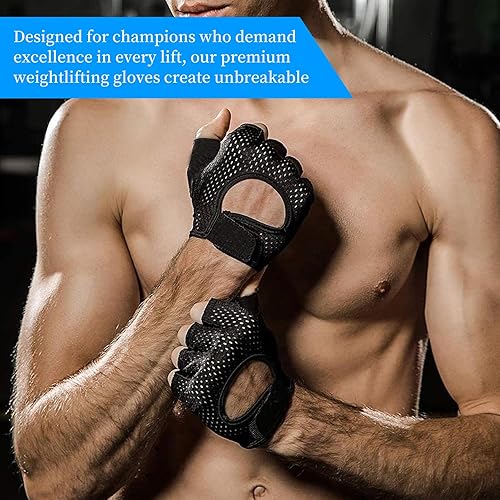1 Coppia Nero Guanti Palestra Mezzo Dito Uomo, Durevole Guanti da Fitness Traspiranti, Mezze Dita Guanti Palestra Antiscivolo Per Sollevamento Pesi, Ciclismo e Sport All'Aperto - Ysert