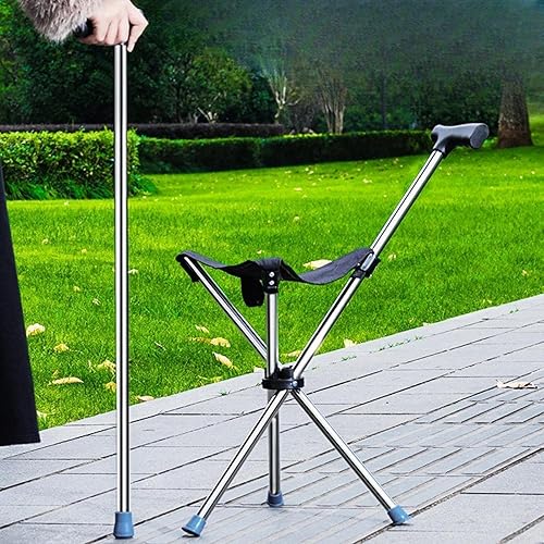 Harilla Bastone da Trekking con Sedile Sgabello Portatile Piedini Antiscivolo Leggero Supporta Sedia Pieghevole in Canna per Zaino in Spalla Uomini Anziani - Ysert