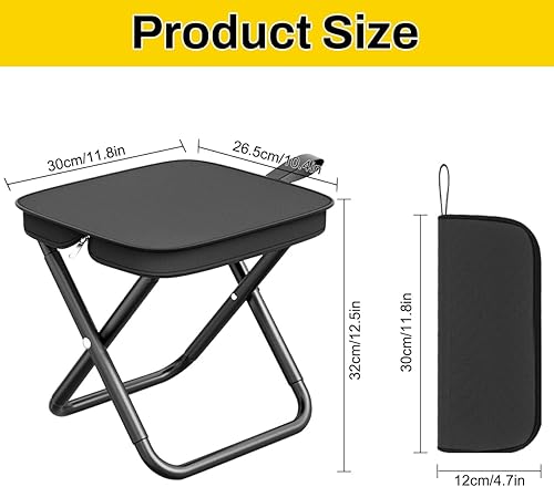Sedia Pieghevole Portatile, Mini Sedia Pieghevole per Esterni con Borsa da Trasporto con Cerniera, Sgabello Pieghevole da Campeggio per Viaggi Escursionismo Giardino Pesca Barbecue (Nero/Cachi) - Ysert