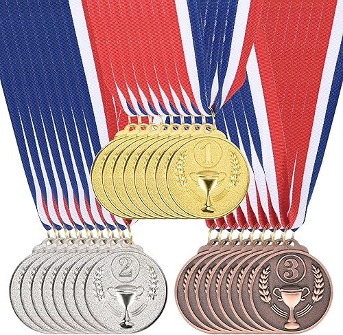PATIKIL 24pz Oro Argento Bronzo Premio Metalli, 2' Premio Medaglie 1° 2° 3° Premio con Collo Nastro per Giochi Sport Competizioni - Ysert