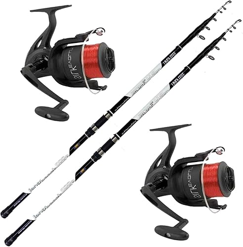 Canna Pesca Surfcasting Orata Serra Spigola Kit 2 Canne Gr. 200 Mt. 4,20 + 2 Mulinelli 7000 Combo - Ysert
