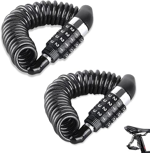 2 Pezzi Lucchetto Bici, 150 cm Catena Bici, Lucchetto Bici Combinazione, Lucchetto Casco Moto Con 4 Numeri di Parte, Catena Bicicletta Antifurto per Casco da Bici, Casco da Moto, Scooter - Ysert
