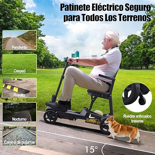 TODIMART YL-219 Scooter Elettrico 4 Ruote, Scooter Disabili e Pieghevole per Adulti, Leggero, Pieghevole, per Anziani con Batteria Rimovibile, Fari a LED e Fanale posteriore - Ysert