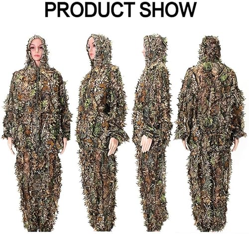 Abito Mimetico all'aperto Abito Mimetico Foglie 3D Abbigliamento con Cappuccio Tops da Esterno Pantaloni Poncho per Birdwatching della Giungla - Ysert