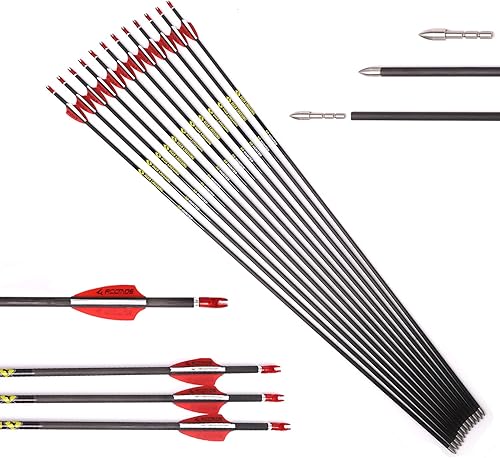 31 Pollici Frecce in Carbonio Spine 250 350 400 500 600 700 800 900 1000 OD 5,6mm ID 4,2 mm Caccia Pratica Frecce, per Adulti Giovani Arco Compound Arco Ricurvo Riprese 6/12 Pezzi - Ysert