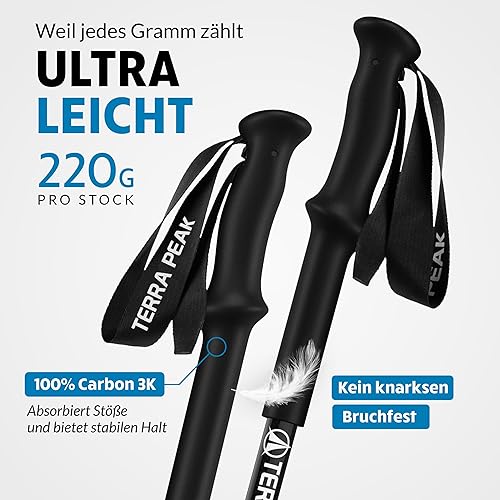 Bastoncini da trekking telescopici in alluminio o carbonio (estensibili, regolabili e leggeri) - Bastoni trekking (incl. asciugamano) per nordic walking, trail running e escursionismo - Ysert