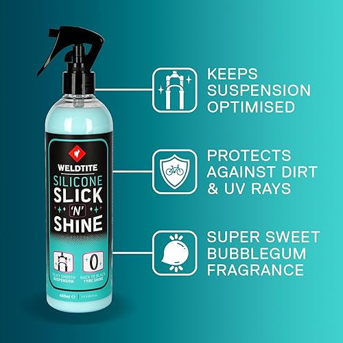 Silicone Slick 'N' Shine Spray Bottle – Pneumatico Dressing & Sospensione Lubrificante per Biciclette, 400 ml - Ysert