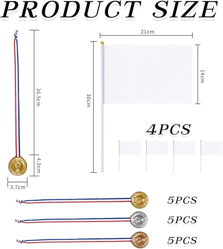 15 Medaglie E 4 Bandiere Sventolate A Mano, Medaglie Di Plastica, Medaglie Di Giocattoli Per Bambini, Medaglie Per Riunioni Sportive, Decorazioni Per Riunioni Sportive, Bandiere In Poliestere - Ysert