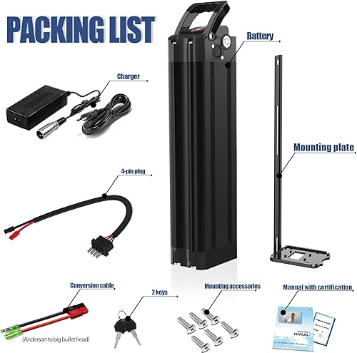 Silver Fish Batteria E-Bike da 36V 15AH Batteria per Bici Pieghevole e Biciclette Elettriche, con Caricabatterie USB (Nero-YM04-36V15AH) - Ysert
