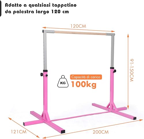 Barra Orizzontale per Bambini Sbarra da Ginnastica Allenamento a Casa Altezza Regolabile 91-150 cm (Rosa) - Ysert