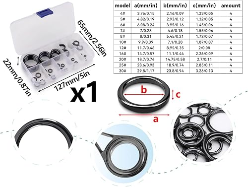 44 Pezzi Set di Anelli per Canna da Pesca,Anello terminale in Ceramica,Guide in Ceramica,Anello per Punta di Canna da Pesca,della Guida di Canna (Nero,3,76 mm-29,8 mm) - Ysert