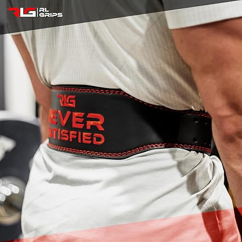 RL Grips® Cintura da Palestra in Pelle per Bodybuilding - Supporto Lombare Imbottito in Pelle per Sollevamento Pesi, Sollevamento Pesi Olimpico e Fitness - Ysert
