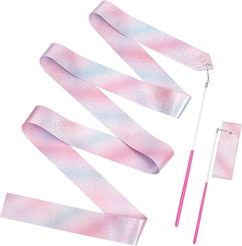 CREATCABIN 2Pcs Nastri da Danza in Policotone Nastri per Ginnastica Blu Streamer per Ginnastica Ritmica Nastri Rotanti con Bacchetta per Spettacoli di Talento Danza Artistica Circo Bastone di 1.95 m - Ysert
