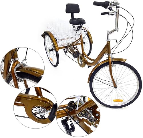 24', triciclo per adulti, 6 marce, bici cruiser a 3 ruote, con cestello grande, per attività all'aperto, shopping, tempo libero, picnic, per donne, uomini, anziani - Ysert
