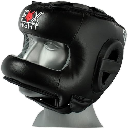 Fox-Fight Protezione per la Testa con Cinghia Tracolla (Nase) Testa schuts Headguard/Pelle Nero - Ysert