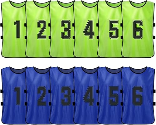 Maglie da calcio numerate Bavaglini da calcio numerati Gilet da calcio Scrimmage Vest Squadra di calcio Gilet da basket Scrimmage Gilet numerato Bavaglini da calcio Pinnies da basket 12 PCS Adulti - Ysert