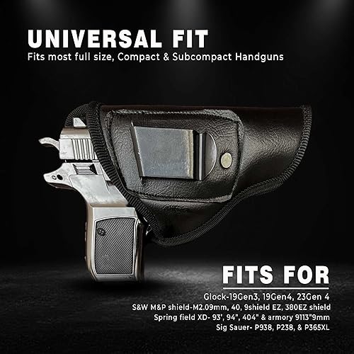 Fondina per pistola in pelle Glock adatta per Glock 19 Gen 3 26 27 42 48 S&W M&P Shield EZ Fondine universali per pistola in pelle per uomo Donna Copri clip stile occidentale con portariviste - Ysert