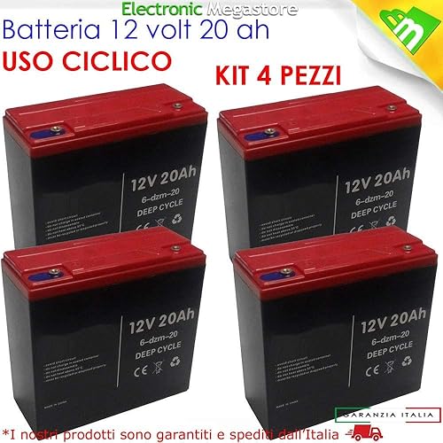 KIT 4x BATTERIA RICARICABILE AL PIOMBO 12V 48V 20AH DEEP CYCLE CICLICA BICI BICICLETTE ELETTRICHE SCOOTER CARROZZINE ELETTRICHE 6DZM20 6-DZM-20 USO CICLICO CARRELLI ELETTRICI MOTORI TRAZIONE ELETTRICA - Ysert
