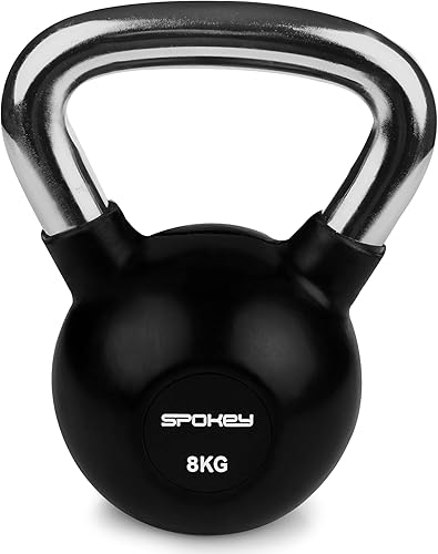 SCALES LUX - Kettlebell professionale in ghisa rivestita in gomma, 8 kg, con manico cromato, kettlebell nero, pesi professionali per allenamento di forza - Ysert