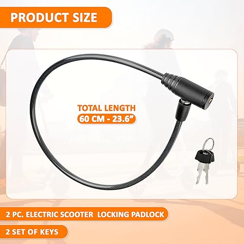 Lucchetto monopattino elettrico doppia sicurezza 2 pezzi cavo in acciaio resistente 60 cm serratura a chiave avanzata sicuro robusto pratico facile da riporre nero - Ysert