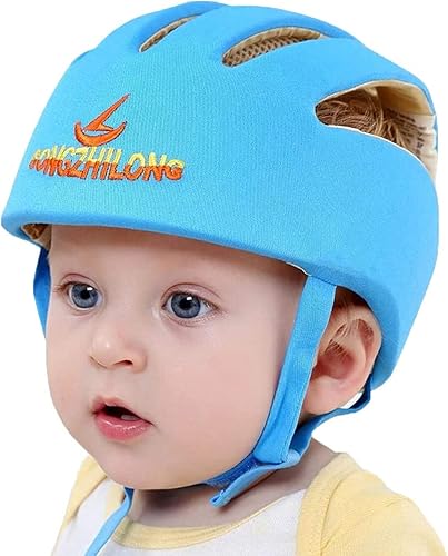 IULONEE Casco da Bambino Infantili Cappello di Testa di Cotone Cappello del Bambino Baby Helmet Regolabile di Sicurezza Casco Neonati (Stellato Blu) - Ysert
