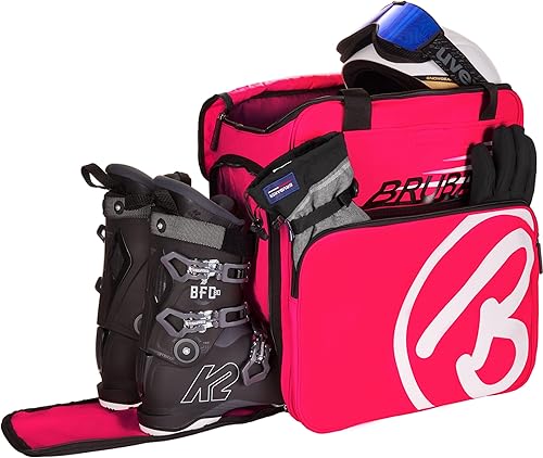 Brubaker Borsa Porta Scarponi con Scomparto Casco et Sacca da Sci Colore Neon Fuchsia/Bianco - Ysert