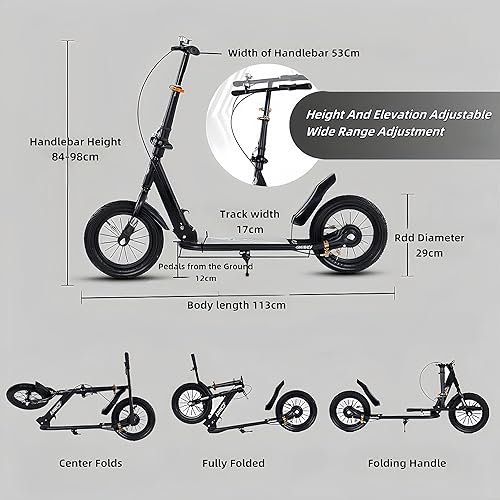 City Roller Kickscooter Adulti, Monopattino con Ruote Grandi da 290mm, Monopattino da Città Pieghevole con Freno a Mano e Freno, Altezza Regolabile, Capacità di Carico 150 kg - Ysert
