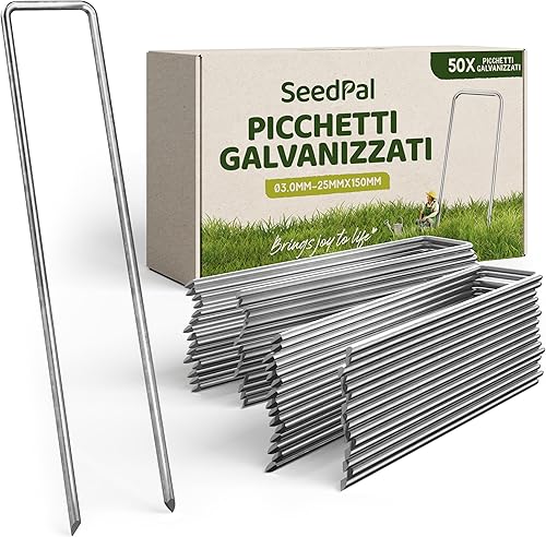 Picchetti in Acciaio Zincato (250 Pezzi) - Picchetti per Telo di Pacciamatura, Recinzione e Camping - 150mm di Lunghezza, 25mm di Larghezza, Ø 3mm - Ysert