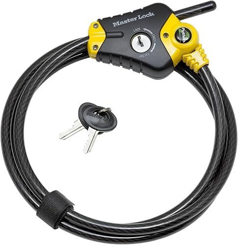 Master Lock 8420EURD Cavo Regolabile Antifurto da 30 cm a 4.5 m, Python ottimo per Strumenti, Attrezzature Sportive, Mobili da Giardino Nero/Giallo, 4.5 m - Ysert