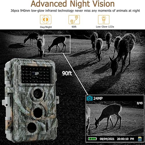 Telecamera da Caccia 32MP 1296P Video con IR 36pcs LEDs Distanza di Visione Notturna 90 piedi, 120° Grandangolo Impermeabile IP65 per la Caccia - Ysert