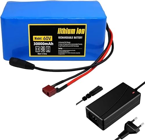 Batteria agli Ioni di Litio per Bici Elettrica da 60 V 30 Ah 16S2P con Caricabatteria E Protezione BMS Integrata per Motori da 200-1500 W. 60V 30Ah,TPlug - Ysert
