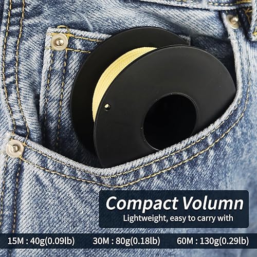 NewDoar Linee in kevlar intrecciato resistente all'abrasione, 1,5 mm, 12 fili, ad alta resistenza, resistente all'usura, ignifugo, adatto per campeggio, kite, pesca, lenze EDC (60 m) - Ysert