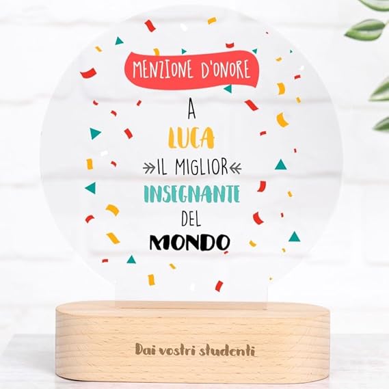 Trofeo Personalizzabile con Nome e Foto | Targa Personalizzata | Plexiglass | Base in Legno Naturale | Rotondo - Ysert