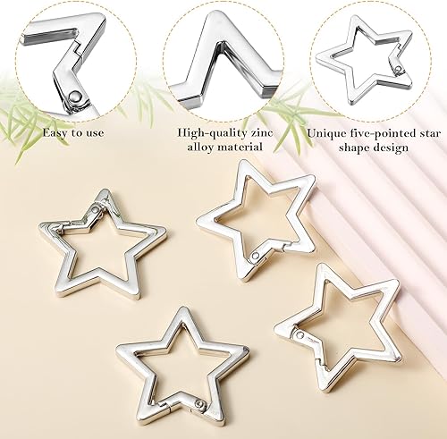 4 Pezzi Moschettone a Stella Gancio per Moschettone Argento Metallo Moschettone a Chiave a Stella 4 x 4 cm Portafoglio Moschettone a Stella per Viaggi Campeggio Pesca ed Escursionismo - Ysert
