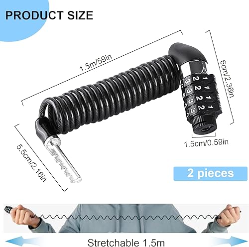 2 Pezzi Lucchetto Bici, 150 cm Catena Bici, Lucchetto Bici Combinazione, Lucchetto Casco Moto Con 4 Numeri di Parte, Catena Bicicletta Antifurto per Casco da Bici, Casco da Moto, Scooter - Ysert