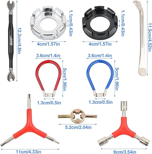 Set di 9 Attrezzi per Raggi della Bicicletta, Chiave Raggi Bici, Strumenti per Biciclette Set di Chiavi per Raggi, Tiraraggi Bicicletta, Tira Raggi Bici, Tira Raggi Regolazione dei Cerchioni 10-15G - Ysert