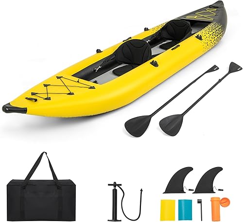 Kayak Gonfiabile 2 Posti in PVC, Canoa Gonfiabile con 2 Pagaie Regolabili, Borsa per il Trasporto, Pompa a Mano e Kit di Riparazione, Gommone Mare per Adulti, 382 x 94 x 40 cm - Ysert